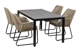 5-delige tuinset | 4 Mona tuinstoelen (Sand) | 160cm Cyprus tuintafel (Grey)