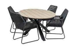 5-delige tuinset | 4 Mona tuinstoelen (Black) | 180cm ovale Cyprus tuintafel (Wood)