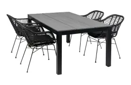5-delige tuinset | 4 Oslo dining tuinstoelen (Black) | 180cm Cyprus tuintafel (Grey)