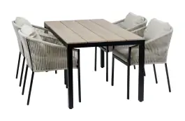 5-delige tuinset | 4 Elvira tuinstoelen (Black) | Tuintafel Cyprus 160x90cm (Wood)
