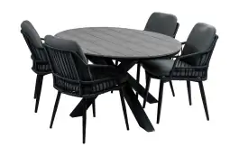 5-delige tuinset | 4 Isabel tuinstoelen (Black) | 180 cm ovale Cyprus tuintafel (Grey)