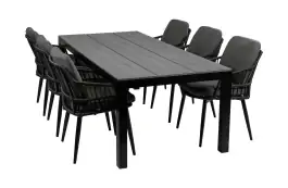 7-delige tuinset | 6 Isabel tuinstoelen (Black) | 225cm Cyprus tuintafel (Grey)