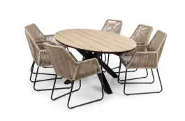 7-delige tuinset | 6 Mona tuinstoelen (Sand) | 220cm ovale Cyprus tuintafel (Wood)