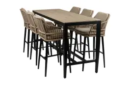 7-delige barset | 6 Isabel barstoelen Sand | Cyprus bartafel 200x75cm Wood