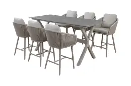 7-delige tuinset | 6 Alezio barstoelen (Camel) | Bartafel Barletta 200x75cm (Desert Pearl/Camel)