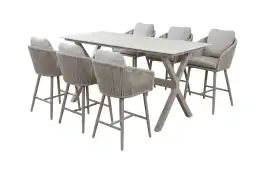 7-delige barset | 6 barstoelen Alezio | Bartafel Barletta 200x75cm | Beige & Camel Sandstone