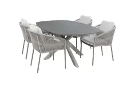 5-delige tuinset | 4 Alezio tuinstoelen (Beige) | Tuintafel Barletta 180x115cm Camel & Desert Pearl