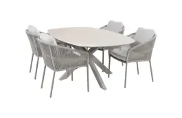 5-delige tuinset | 4 Alezio tuinstoelen (Beige) | Tuintafel Barletta 180x115cm  (Sandstone & Camel)