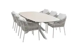 7-delige tuinset | 6 Alezio tuinstoelen (Beige) | Tuintafel Barletta 240x115cm (Camel/Sandstone)