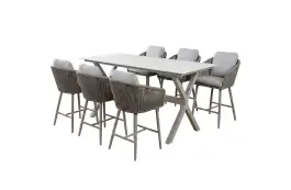 7-delige barset | 6 barstoelen Alezio (Latte/Camel) | Bartafel Barletta 200x75cm (Sandstone/Camel)