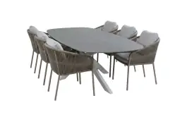 7-delige tuinset | 6 Alezio tuinstoelen (Latte) | Tuintafel Barletta 240x115cm (Desert Pearl/Camel)