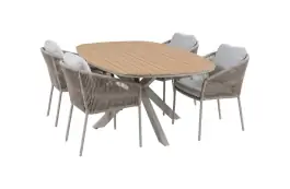 5-delige tuinset | 4 Alezio tuinstoelen (Latte/Camel) | Tuintafel Cadiz 180x115cm (Camel)