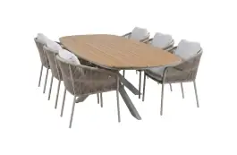 7-delige tuinset | 6 Alezio tuinstoelen (Latte/Camel) | Tuintafel Cadiz 240x115cm (Teaklook/Camel)