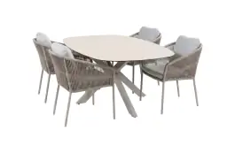 5-delige tuinset | 4 Alezio tuinstoelen (Latte) | Tuintafel Barletta 180x115cm (Sandstone & Camel)