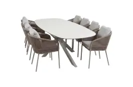 9-delige tuinset | 8 Alezio tuinstoelen (Latte/Camel) | Tuintafel Malaga 280x115cm (Camel)