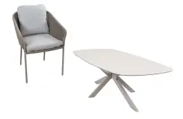 9-delige tuinset | 8 Alezio tuinstoelen (Latte/Camel) | Tuintafel Malaga 280x115cm (Camel)