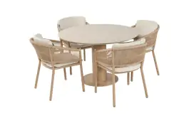 5-delige ronde tuinset | 4 Altea tuinstoelen (Cappuccino) | Tuintafel Girona ø120cm (Cappuccino)