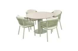 5-delige ronde tuinset | 4 Altea tuinstoelen (Soft Green) | Tuintafel Girona ø120cm (Soft Green)