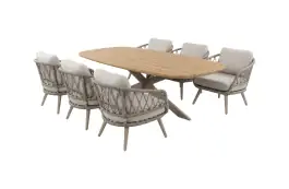 7-delige tuinset | 6 Aurora tuinstoelen (Sand/Sable) | Tuintafel Aurora 220x110cm (Teak/Sable)