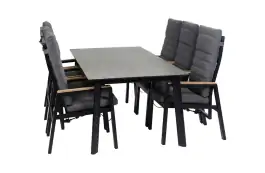 7-delige tuinset | 6 verstelbare tuinstoelen Berlijn (Black/Wood) | Tuintafel Malta 220x100cm |Black