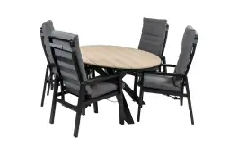 5-Delige tuinset | 4 Berlijn tuinstoelen (Black) | 180cm ovale Cyprus tuintafel (Wood)