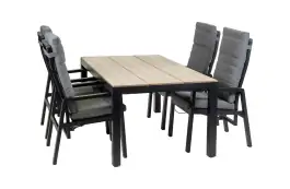 5-Delige tuinset | 4 Berlijn tuinstoelen (Black) | Tuintafel Cyprus 180x100cm (Wood)