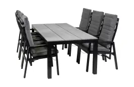 7-delige tuinset | 6 Berlijn tuinstoelen Black | Tuintafel Cyprus 225x100cm Grey