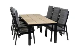 7-Delige tuinset | 6 Berlijn tuinstoelen (Black) | Tuintafel Cyprus 225x100cm (Wood)