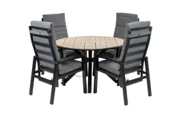 5-Delige ronde tuinset | 4 Berlijn tuinstoelen (Black)  | Tuintafel Cyprus ø120cm ( Wood)