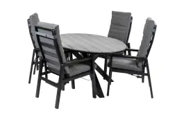 5-Delige tuinset | 4 Berlijn tuinstoelen (Black) | 180cm ovale Cyprus tuintafel (Grey)