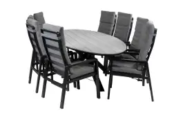 9-Delige tuinset | 8 Berlijn tuinstoelen (Black) | 280cm ovale Cyprus tuintafel  (Grey)