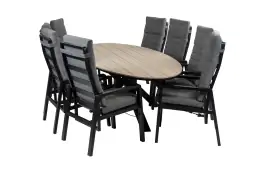 9-Delige tuinset | 8 Berlijn tuinstoelen (Black) | 280cm ovale Cyprus tuintafel (Wood)