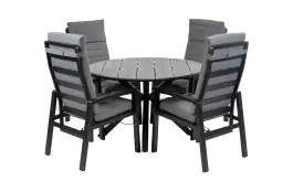 5-Delige ronde tuinset | 4 Berlijn tuinstoelen (Black) | Tuintafel Cyprus ø120cm (Grey)