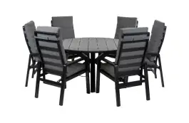 7-Delige ronde tuinset | 6 Berlijn tuinstoelen (Black) | Tuintafel Cyprus ø150cm (Grey)
