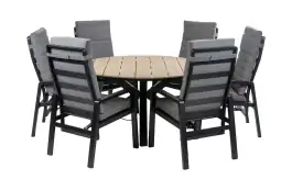 7-Delige ronde tuinset | 6 Berlijn tuinstoelen (Black) | Tuintafel Cyprus ø150cm (Wood)
