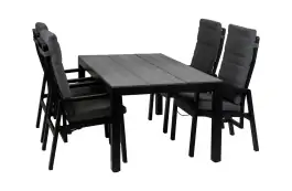 5-Delige tuinset | 4 Berlijn tuinstoelen (Black) | Tuintafel Cyprus 180x100cm (Grey)