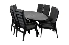9-Delige tuinset | 8 Berlijn tuinstoelen (Black) | 280cm ovale Cyprus tuintafel  (Grey)