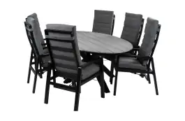 7-Delige tuinset | 6 Berlijn tuinstoelen (Black) | 220cm ovale Cyprus tuintafel (Grey)