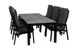 7-delige tuinset | 6 Berlijn tuinstoelen Black | Tuintafel Cyprus 225x100cm Grey