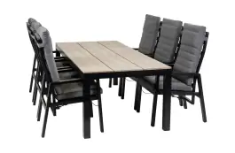 7-Delige tuinset | 6 Berlijn tuinstoelen (Black) | Tuintafel Cyprus 225x100cm (Wood)