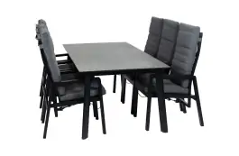 7-delige tuinset | 6 verstelbare Berlijn tuinstoelen (Black) | Tuintafel Malta 220x100cm (Black)