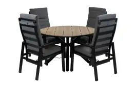 5-Delige ronde tuinset | 4 Berlijn tuinstoelen (Black)  | Tuintafel Cyprus ø120cm ( Wood)