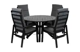 5-Delige ronde tuinset | 4 Berlijn tuinstoelen (Black) | Tuintafel Cyprus ø120cm (Grey)