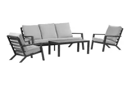 Stoel-bank Loungeset Bezano | met 3-persoonsbank | Matt Black/Off White | Aluminium