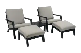 2x loungestoel Bezano | Off White  + 2x Voetenbank Bezano Off-White + Bijzettafel 50x