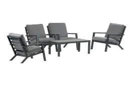4x Bezano loungestoel | Grey + Loungetafel Bezano 120x60cm | Matt Black | Aluminium