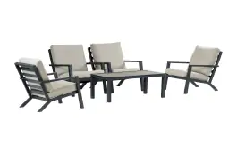 4x Bezano loungestoel | Off White + Loungetafel Bezano 120x60cm | Matt Black | Aluminium