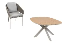 5-delige tuinset | 4 Brindsi tuinstoelen (Latte & Camel) | Tuintafel Cadiz 180x115cm (Camel)