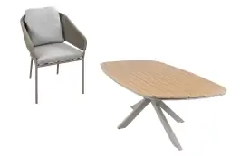 9-delige tuinset | 8 Brindsi tuinstoelen (Latte & Camel) | Tuintafel Cadiz 280x115cm (Camel)