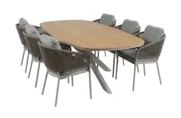 7-delige tuinset | 6 Brindsi tuinstoelen (Latte & Camel) | Tuintafel Cadiz 240x115cm (Camel)